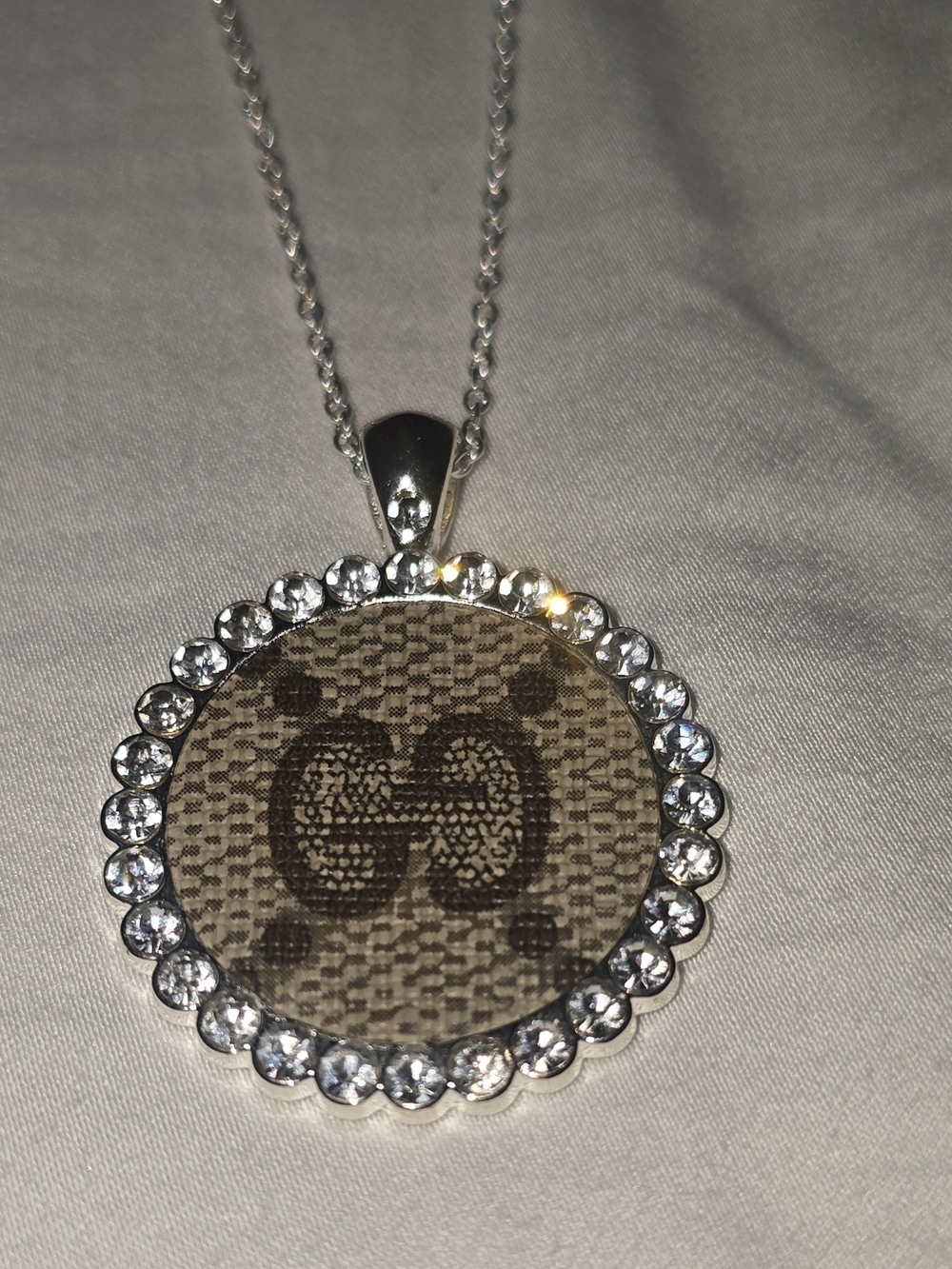 NWOT Upcycled Designer Monogram Canvas Pendant Necklace Silver 925 20" Chain